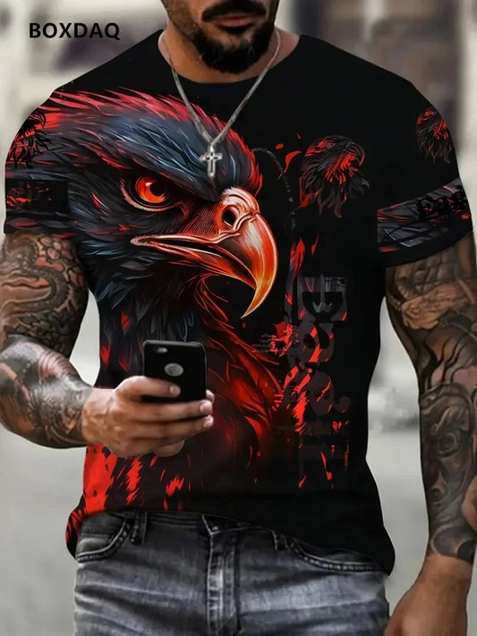 Fashion Eagle Miesten T-paidat Löysät O-kaulaiset vapaa-ajan paidat Lyhythihaiset 3D-eläinpainatuksella varustetut katutyyliset T-paidat 6XL Suurikokoiset Hengittävät T-paidat