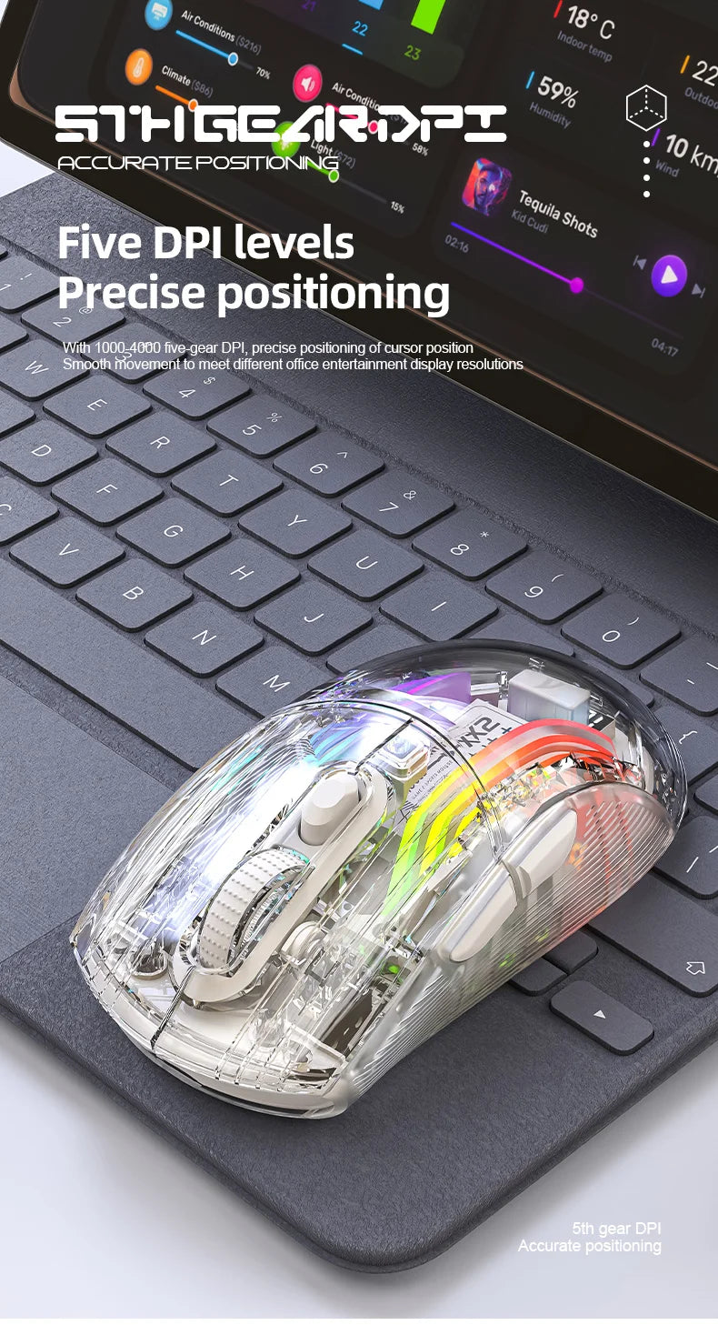 Attack Shark X2PRO Bluetooth Mouse, Tri-Mode, RGB Lights, Magnetic Charging, Transparent, Battery Indicator, Computer Phone
