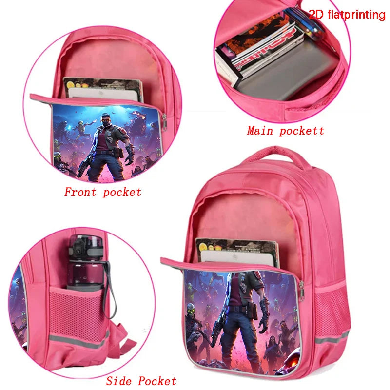 16 Inch Fortnite Cartoon Backpack Unisex for Boys Girls with Dual Zippers Large Capacity Lightweight Student Backpack
