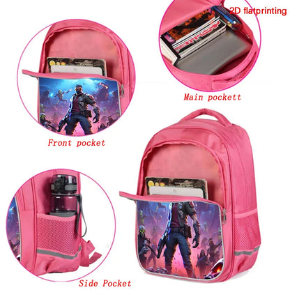 16 Inch Fortnite Cartoon Backpack Unisex for Boys Girls with Dual Zippers Large Capacity Lightweight Student Backpack