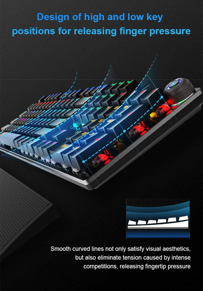 Tastiera meccanica AULA F2088 cablata da gaming con manopola multifunzione, 104 tasti, retroilluminazione Magic e programmazione macro Compu