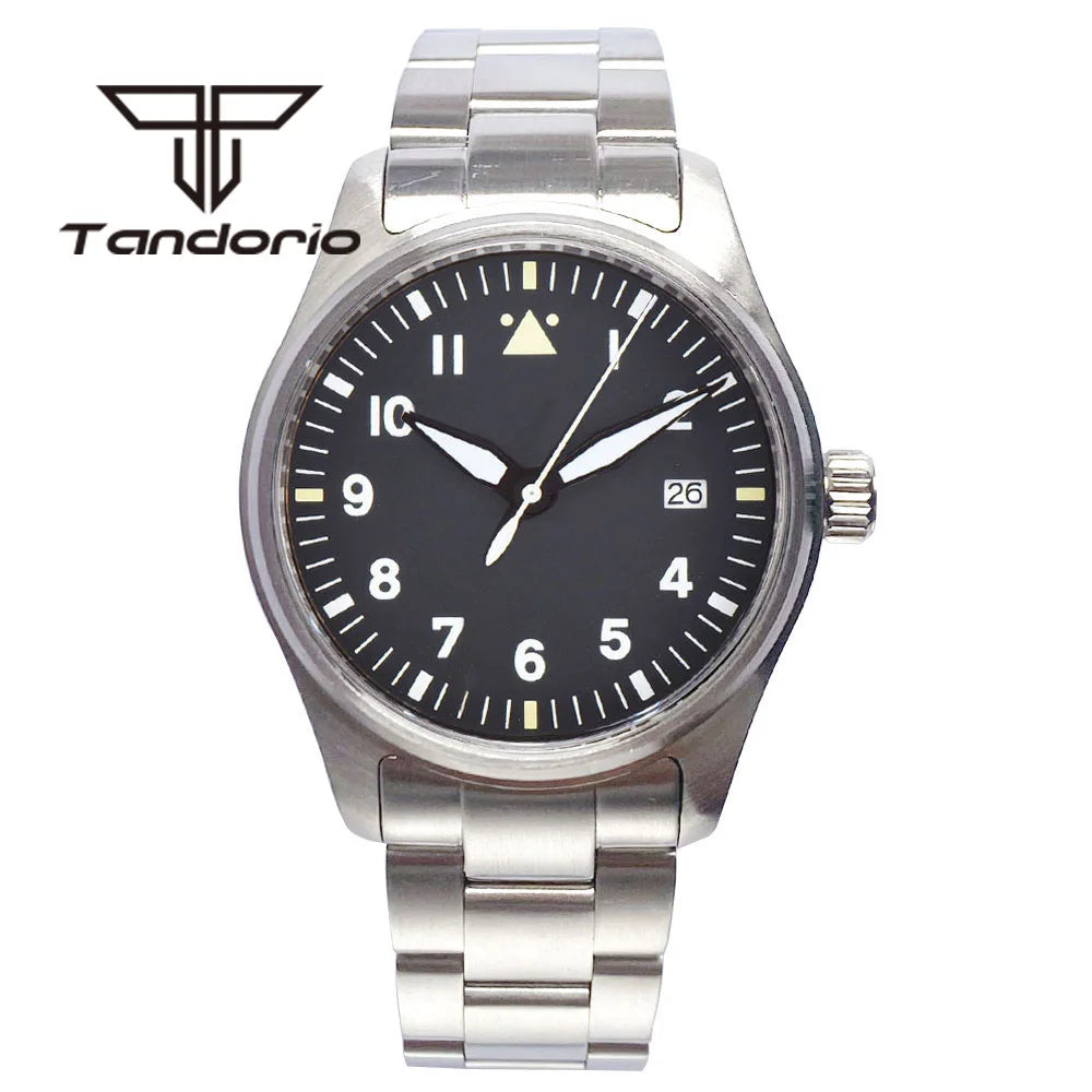 Tandorio 39 mm – męski zegarek automatyczny typu pilot nurkowy, mechanizm NH35/PT5000/Miyota8215, szafirowe szkło AR, wodoodporność 20 barów, świecące wskaźniki
