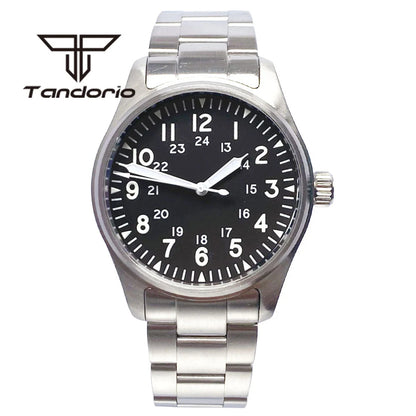 Tandorio 39 mm – męski zegarek automatyczny typu pilot nurkowy, mechanizm NH35/PT5000/Miyota8215, szafirowe szkło AR, wodoodporność 20 barów, świecące wskaźniki