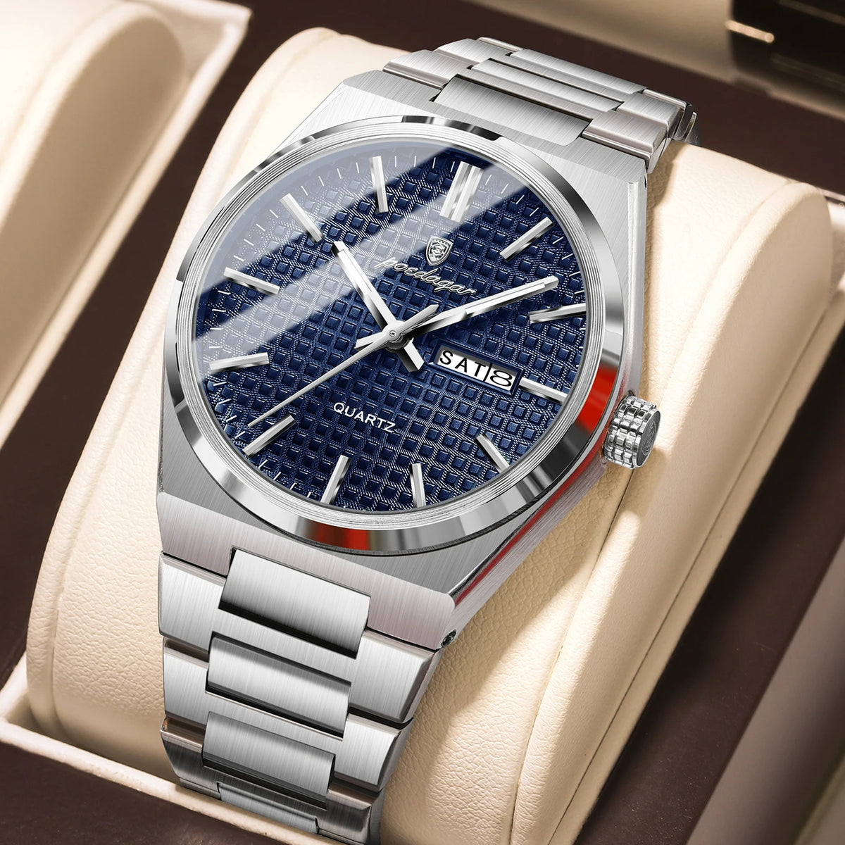 Reloj de pulsera de lujo para hombre POEDAGAR, resistente al agua, luminiscente, de acero inoxidable, con fecha y día de la semana, de cuarzo, estilo ejecutivo.