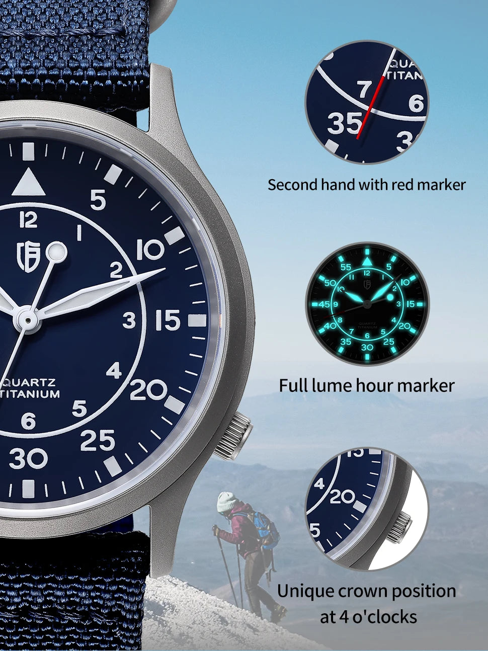 BERNY Titanium herenhorloge met kwartsmechanisme, AR-coating, saffierglas, modieus polshorloge, lichtgevend, VH31, ultradun polshorloge, waterdicht tot 5 ATM