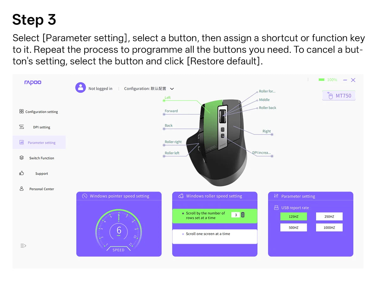 Rapoo MT710L Multi-Mode Rechargeable Wireless Bluetooth Mouse, Ergonomic 4000 DPI Wireless Mouse for Up to 4 Devices with Programmable Buttons