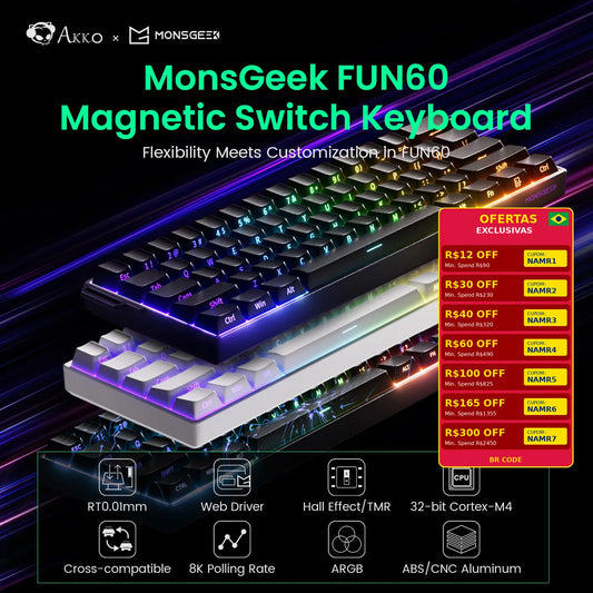 Akko MonsGeek FUN60 mechanische Tastatur mit Magnetschaltern, 60% Gaming-Tastatur, Rapid Trigger 0.01mm, 8K, ARGB, HE/TMR, Custom Keyboard