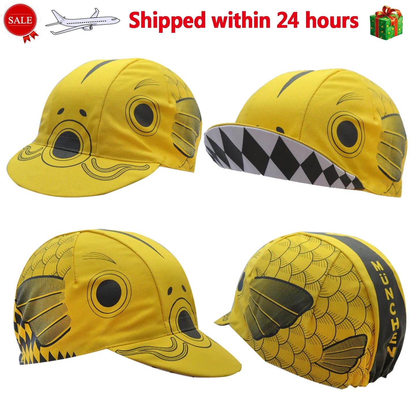SweetMatt Classic Retro Pizza Dinosaur Bulldog Green White Red  Polyester Bicycle Men's Caps Quick Dry Cycling Sports Balaclava