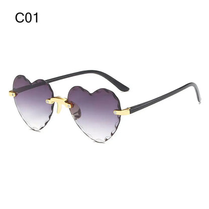 Heart Sunglasses Rimless Metal Frame Heart Shaped Sunglasses Gradient Lens Love Heart SunGlasses Women Eyewear UV400 Protection