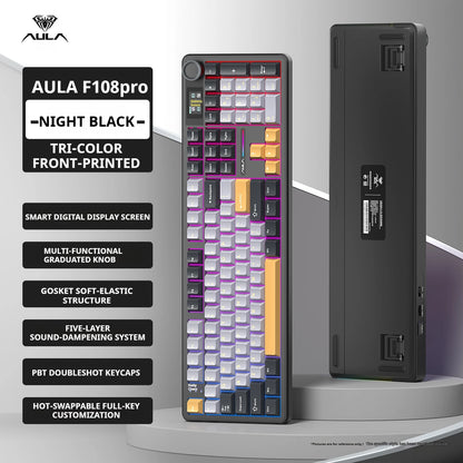 AULA F108 PRO Mechanical Keyboard Custom 100% Layout RGB Backlight Wireless Bluetooth Hifi Switch Gaming Keyboard