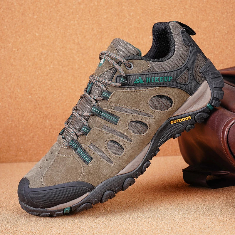 HIKEUP Hiking Shoes Men's Winter Climbing Trekking Sneakers for Men Leather Breathable Outdoor Anti-Skid Sports Work Shoes