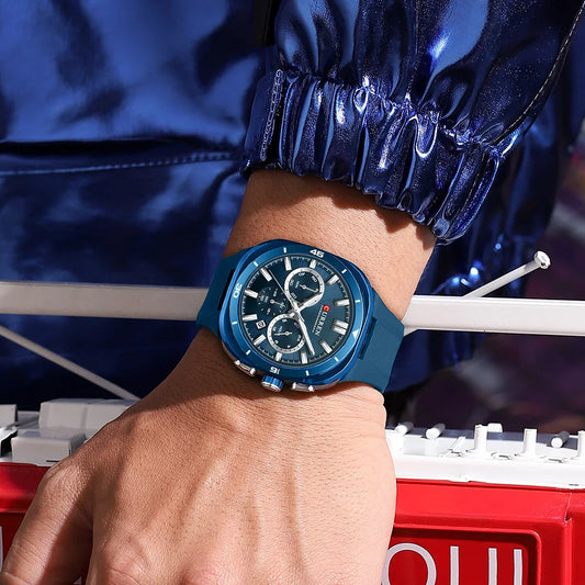 Relógio de homem CURREN – Novo modelo de luxo com movimento de quartzo, bracelete em silicone, estilo desportivo, multifunções, à prova de água, luminoso, com indicação da data e cronómetro.
