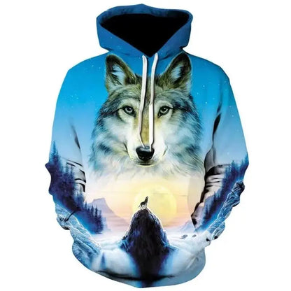 2023 Autumn Fashion New Lover Wolf Men's Hoodie 3D Pattern Loose Fall Sweatshirt Street Funny Brand