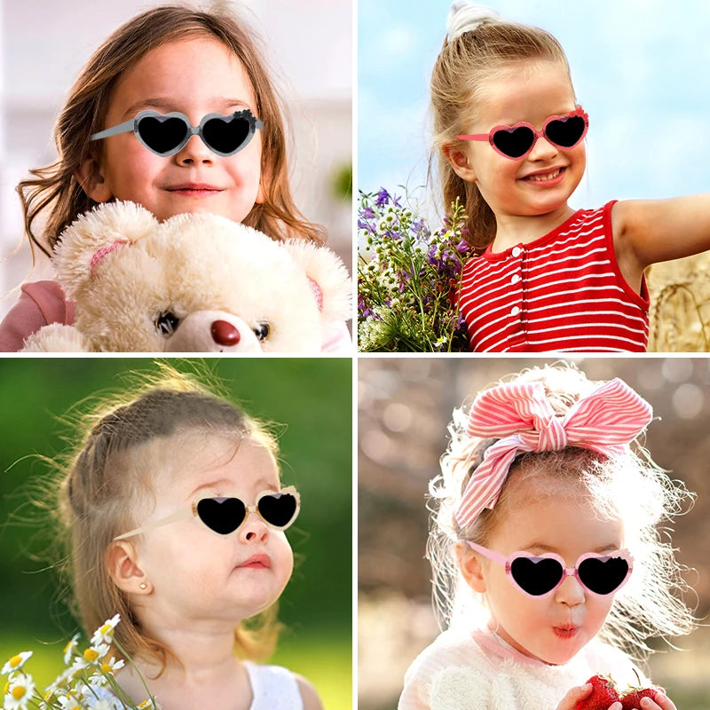 Baby Girls Cute Acrylic Heart Shape Flowers UV400 Sunglasses Children Outdoor Sun Protection Sunglasses Kids Sun Glasses