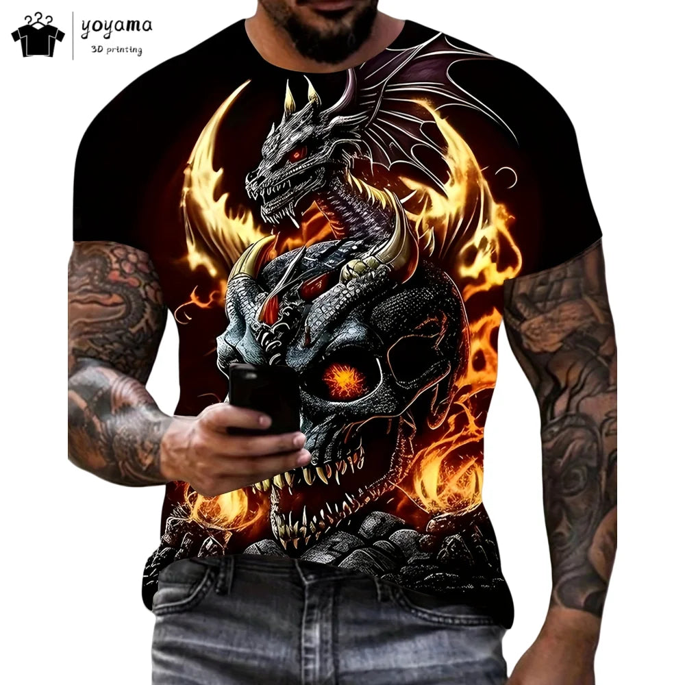 Pánská trička s motivem draka, tričko s krátkým rukávem, módní streetwear, tričko s kulatým výstřihem, trendové zvířecí motivy, 3D tisk, volný střih, univerzální pánské oblečení