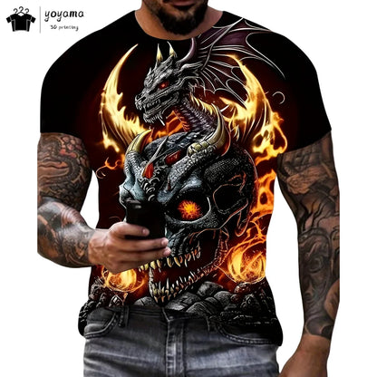 Pánská trička s motivem draka, tričko s krátkým rukávem, módní streetwear, tričko s kulatým výstřihem, trendové zvířecí motivy, 3D tisk, volný střih, univerzální pánské oblečení