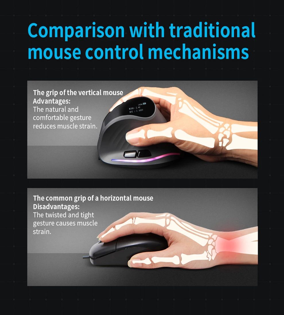 Rechargeable Wireless Vertical Mouse With Screen Display Ergonomic Mice 6 Button Programmable Gaming Mouse for Gamer Desktop