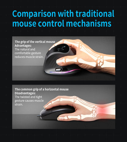 Rechargeable Wireless Vertical Mouse With Screen Display Ergonomic Mice 6 Button Programmable Gaming Mouse for Gamer Desktop