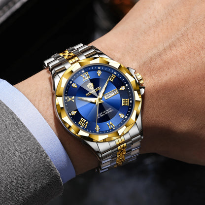 Orologio al quarzo da uomo BINBOND – Orologio da polso di lusso, luminescente e impermeabile, con indicazione del giorno della settimana e data automatica.