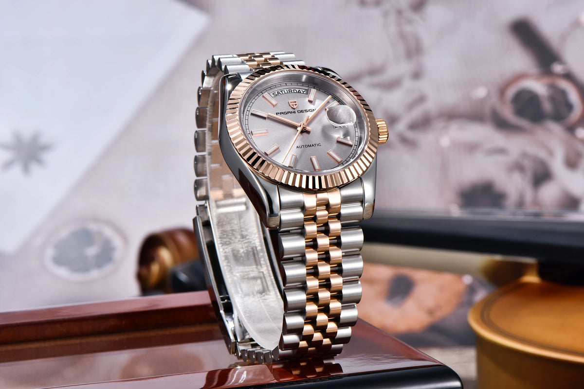 PAGANI DESIGN Luxe herenhorloge met saffierglas, lichtgevende wijzers, roestvrij staal, week- en datumweergave, mechanisch, waterdicht, ST16 herenhorloge