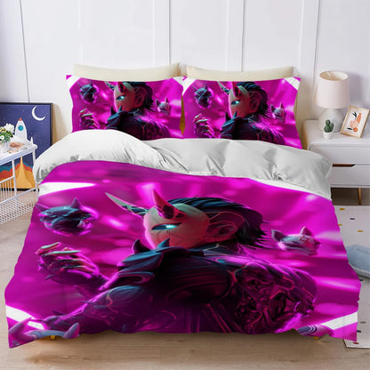 Battle Game F-Fortnite Bettbezug-Set, weich gewaschen, 3-teilig, sommerlich komfortabel, für Studentenwohnheim, Zuhause und Babybettwäsche, Bestseller
