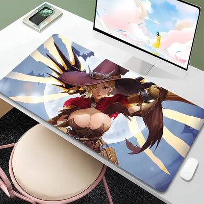 Overwatch Mercy Mouse Pad PC Gamer Cabinet Kawaii Mousepad XXL Sexy Anime Girl Keyboard Rug Laptop Gaming Accessories Desk Mat