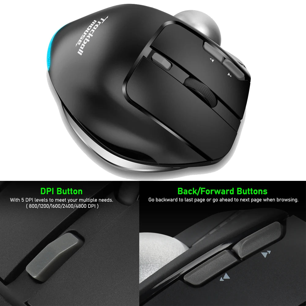 Lefon F33/F26C/F35B Trackball Mouse/Bluetooth Ergonomic Mouse 2.4G Wireless Rechargeable Rollerball Mice for PC Office Drawing