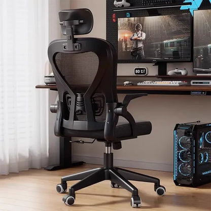 Chaise de bureau pour ordinateur, chaise de bureau ergonomique pour jeux, réglable en hauteur, pivotante, inclinable, avec soutien lombaire, appui-tête et dossier en maille.