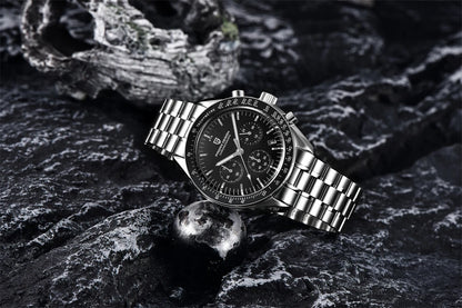 Montre pour homme PAGANI DESIGN « New Moon » – Montre à quartz de luxe, chronographe, verre saphir avec traitement antireflet, lunette en céramique, aiguilles luminescentes