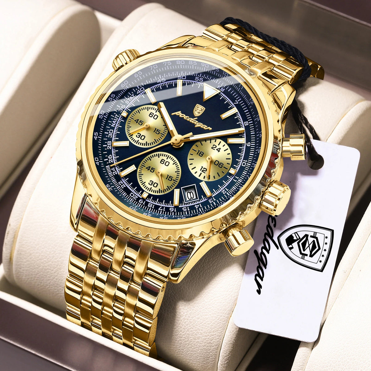 POEDAGAR luxury men’s watches Date chronograph in stainless steel Sport men’s watch, water-resistant, luminous Quartz military-style men’s watch