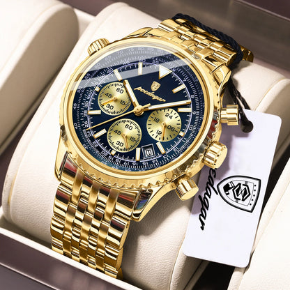 POEDAGAR luxury men’s watches Date chronograph in stainless steel Sport men’s watch, water-resistant, luminous Quartz military-style men’s watch