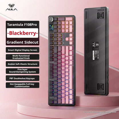 AULA F108 Pro mechanical keyboard 100& layout Bluetooth 2.4G wired gaming keyboard With hot-swappable gasket structure RGB light