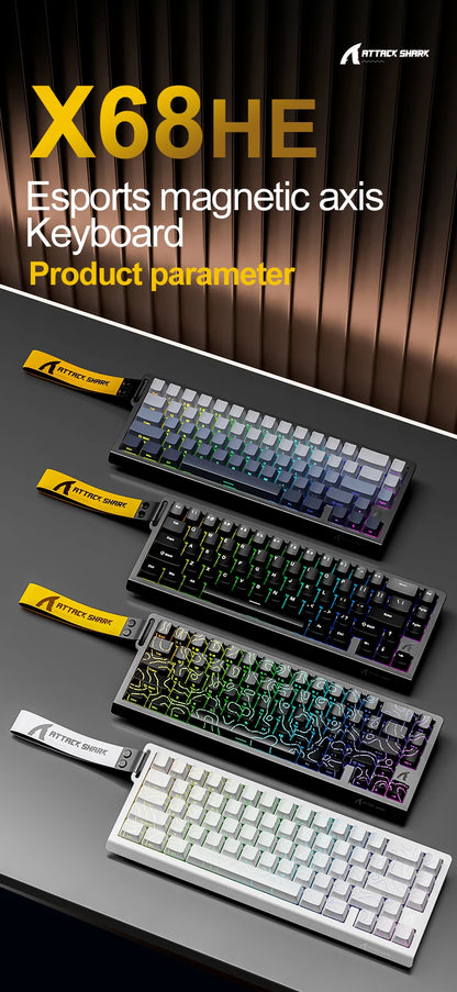ATTACK SHARK X68 HE Rapid Trigger Magnetic Keyboard 8KHz Wired Gaming Keyboard, 60% RGB Hall Effect Keyboard with 0.01mm RT Accuracy, Snap Tap & DKS for PC/Mac