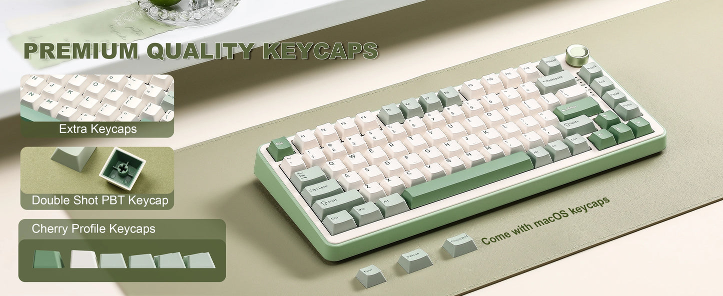 YUNZII B75 PRO Green Mechanical Gaming Keyboard, Gasket 75 Knob RGB Keyboard, BT/Wired/Wireless  Hot-Swap Custom Creamy Keyboard