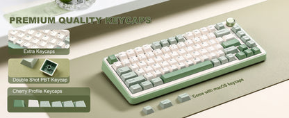 YUNZII B75 PRO Green Mechanical Gaming Keyboard, Gasket 75 Knob RGB Keyboard, BT/Wired/Wireless  Hot-Swap Custom Creamy Keyboard