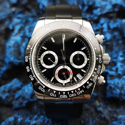 20 Color Business 39mm Quartz Watch Men's Timing Sapphire Crystal VK63 Movement Calendar Luminous Blue Dial Stainless Steel Strap