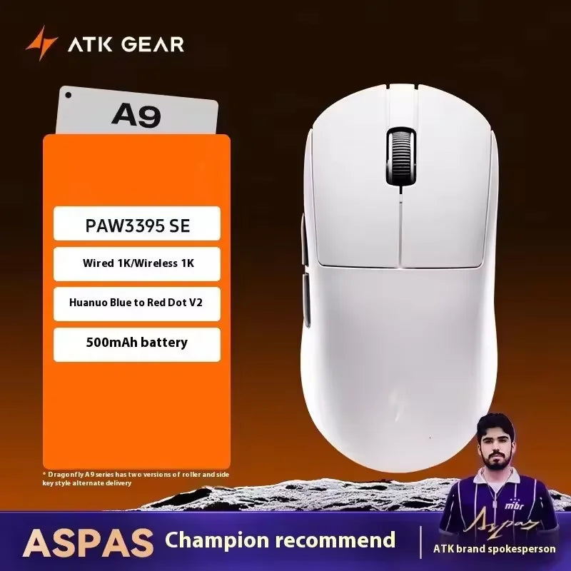 Rato Gaming Sem Fios ATK A9 com Tecnologia NearLink, Ergonómico PAW3395, Tri-Mode Bluetooth de Baixa Latência para Esports e PC