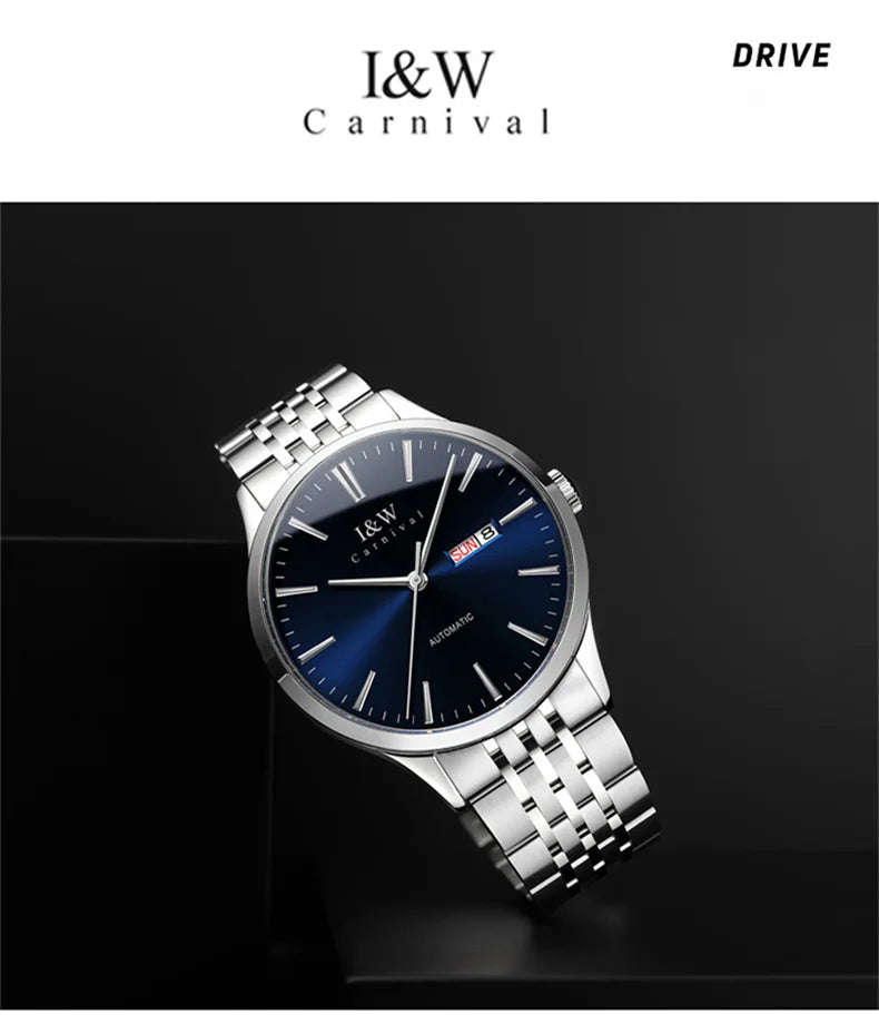 Carnival High-end Series I&W Brand Automatické mechanické hodinky Pánske vodotesné hodinky Oceľ 316L Safír Pánske hodinky na biznis