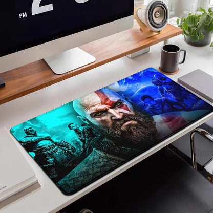 Xxl Mouse Pad God of War Desk Mat Gaming Accessories Keyboard Computer Mousepad Gamer Large Pc Cabinet Office Table Carpet Rug