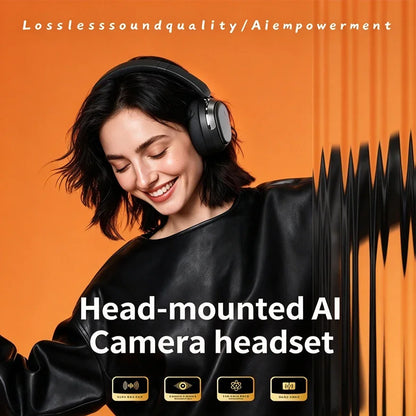 Casque audio supra-auriculaire intelligent avec caméra HD 8MP, reconnaissance d'objets par IA, traduction par IA, casque Bluetooth pour les voyages et les études