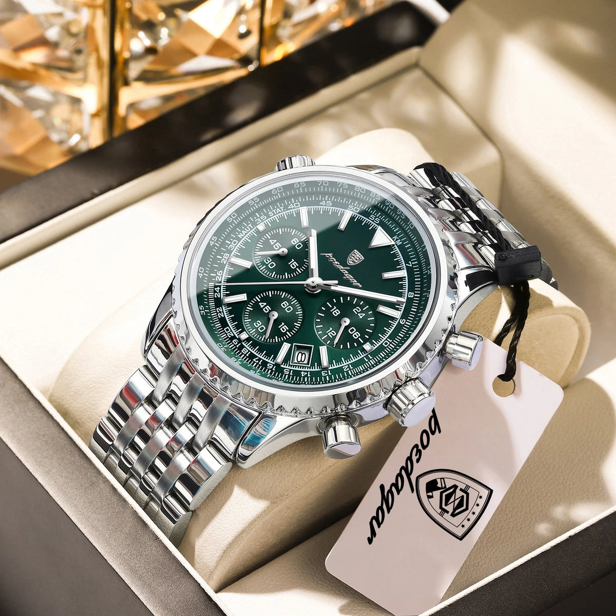 POEDAGAR luxury men’s watches Date chronograph in stainless steel Sport men’s watch, water-resistant, luminous Quartz military-style men’s watch