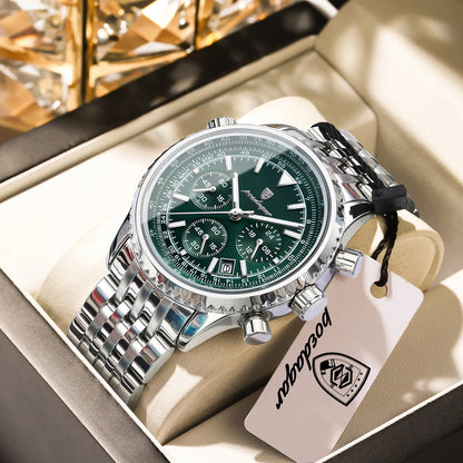 POEDAGAR luxury men’s watches Date chronograph in stainless steel Sport men’s watch, water-resistant, luminous Quartz military-style men’s watch