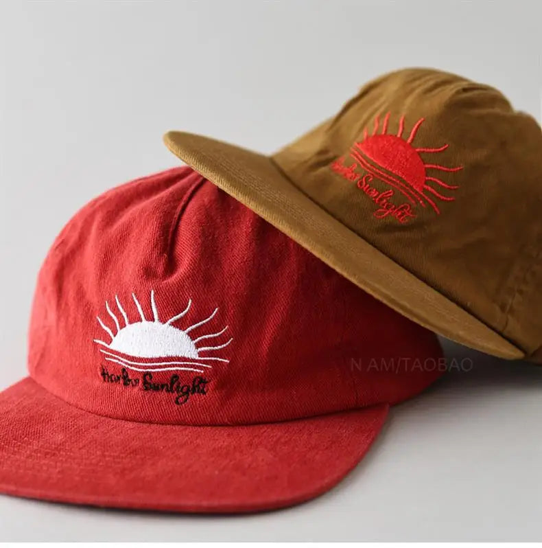 Cute Flat Brim Baseball Cap Women Men Teens Sunrise Embroidrey Summer Caps Sun Hats