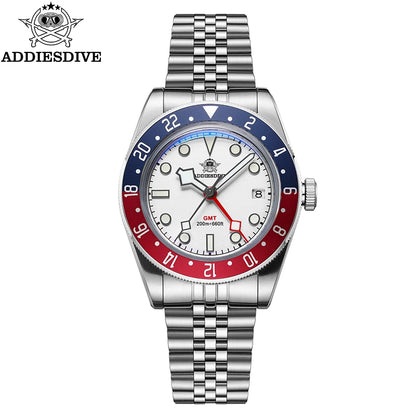 ADDIESDIVE Luxury GMT Men's Diving Watch 200m Waterproof Bubble Mirror Glass Quartz Watch BGW9 Blue Luminous Sports Watch AD2044