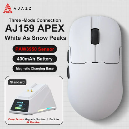 Ajazz AJ159 PRO/APEX Gaming Mouse 8000Hz Wireless Bluetooth Gaming Mouse with PAW3950 Sensor, 42K DPI, Magnetic Charging Dock & Color Display