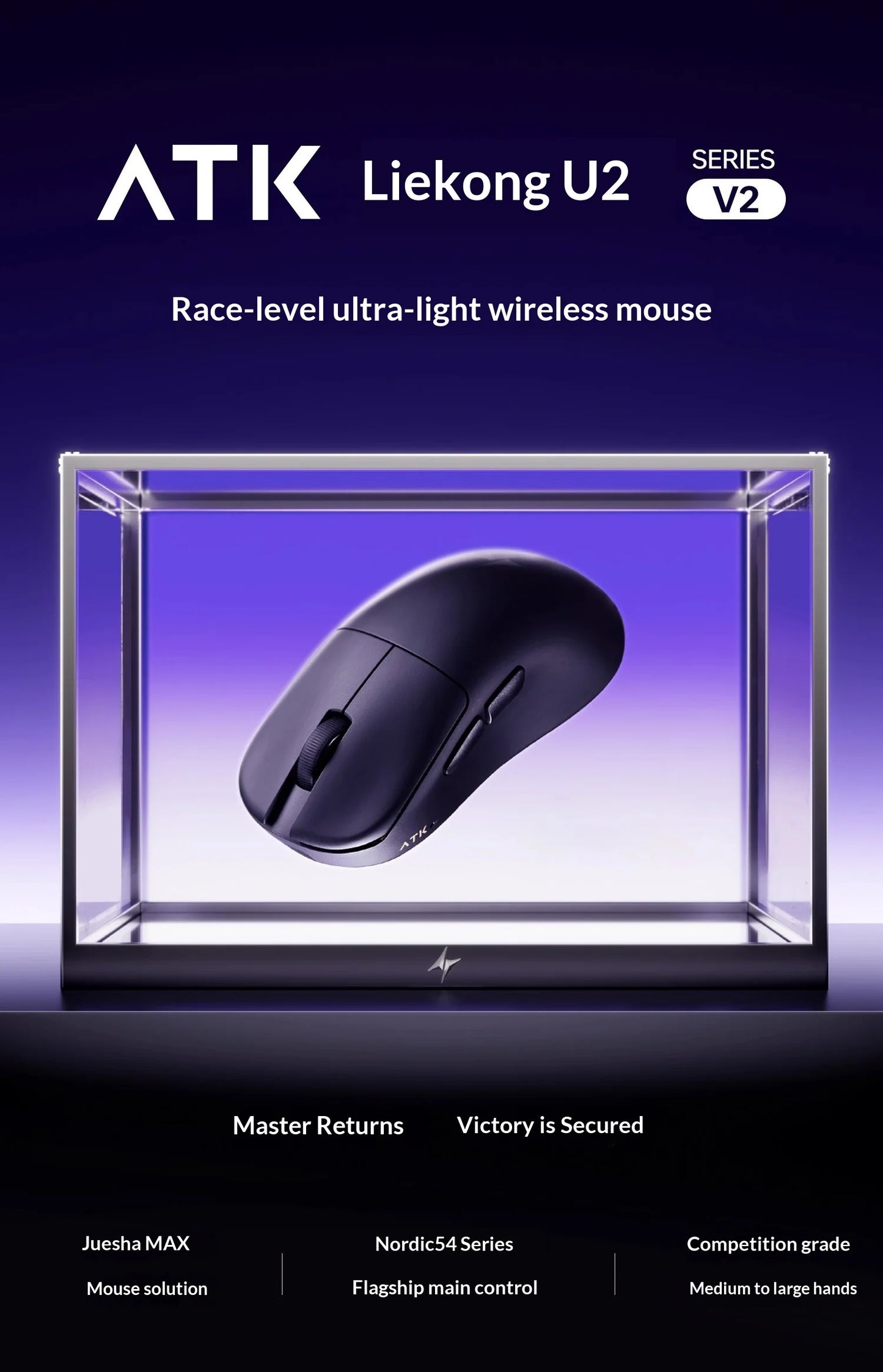 NEW ATK U2 V2 Mini Ultimate Wireless Gaming Mouse Tri-model Lightweight PAW3950 Ultra 8KHz 500mAh Custom Ergonomic E-sports Mouse