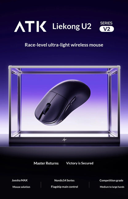 NEW ATK U2 V2 Mini Ultimate Wireless Gaming Mouse Tri-model Lightweight PAW3950 Ultra 8KHz 500mAh Custom Ergonomic E-sports Mouse