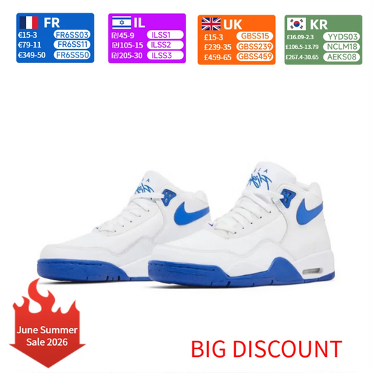 „Nike Flight Legacy“ – patogūs ir universalūs vidutinio aukščio retro stiliaus krepšinio bateliai vyrams, balti/mėlyni, BQ4212-103