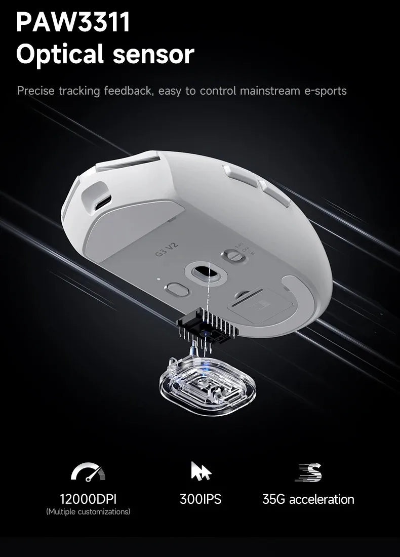 Безжична е-спорт мишка MCHOSE G3 V2 Pro, лека, с три режима, Bluetooth, PAW3395, висока производителност, 800mAh, за игри и офис, 59g