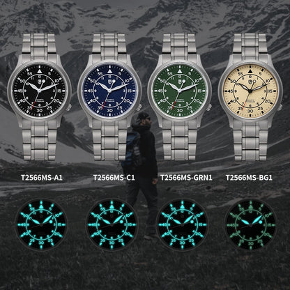 BERNY Titanium herenhorloge met kwartsmechanisme, AR-coating, saffierglas, modieus polshorloge, lichtgevend, VH31, ultradun polshorloge, waterdicht tot 5 ATM